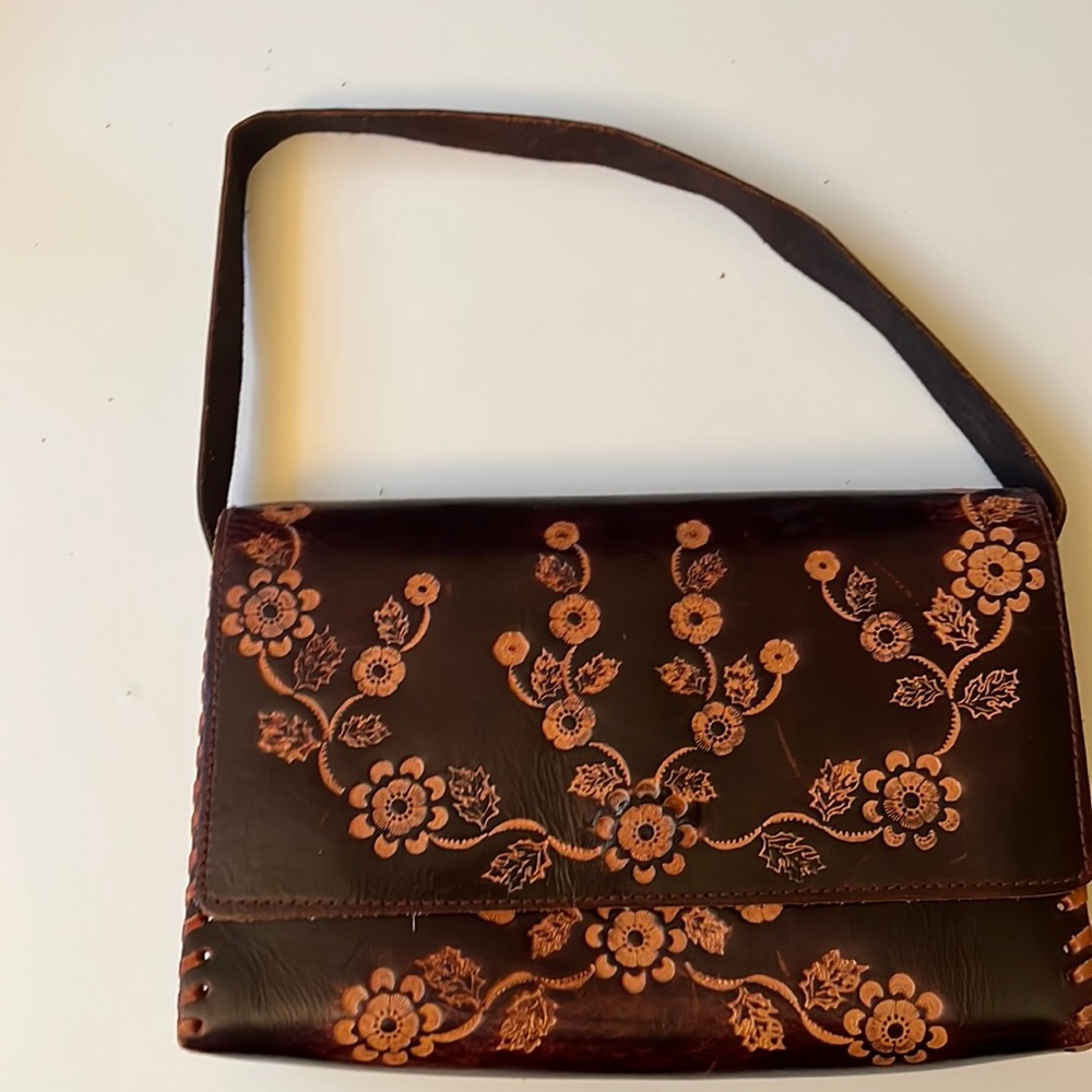 TBags Los Angeles Dark Brown Leather Embossed Purse